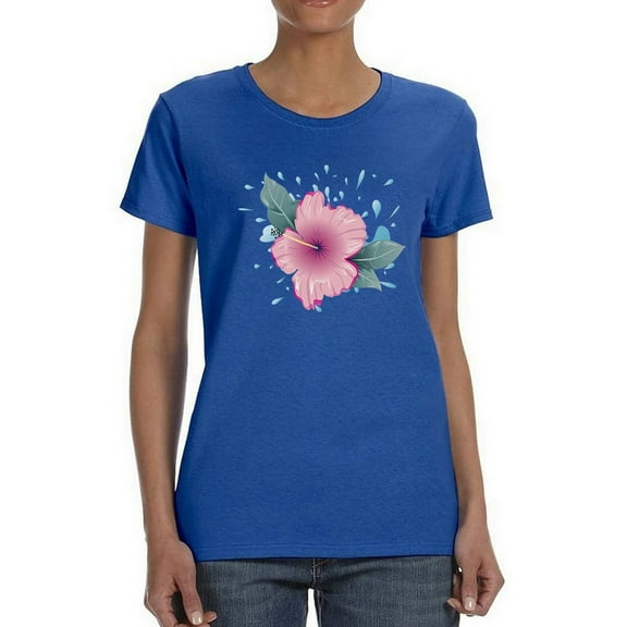 Hawaii Flower Graphic Women Royal Blue T-Shirt, Female Medium