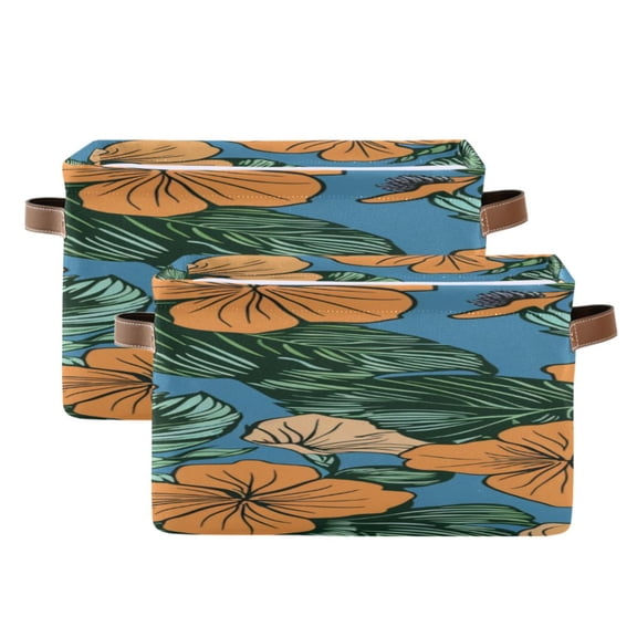 Hawaii Flowers Leaves Square Storage Bins with Handles Collapsible Containing Box 2 Packs
