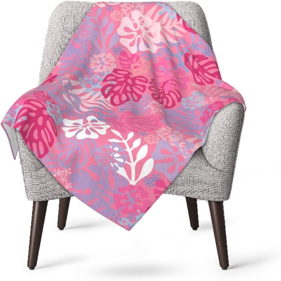 Hawaii Flowers Pink Throw Blankets All Season Ultra Soft Warm Tropical Aloha Pattern Fleece Blanket for Home Bed Sofa Couch Chair Outdoor Travel Camping 40x30 Inch