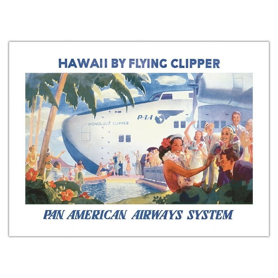 Hawaii by Flying Clipper - Boeing 314 - Vintage Airline Travel Poster by Paul George Lawler c.1940s - Fine Art Matte Paper Print (Unframed) 18x24in
