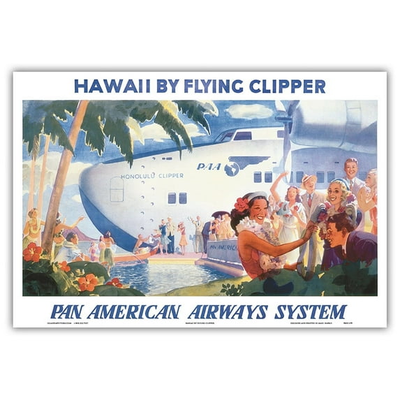Hawaii by Flying Clipper - Boeing 314 - Vintage Airline Travel Poster by Paul George Lawler c.1940s - Master Art Print (Unframed) 13in x 19in