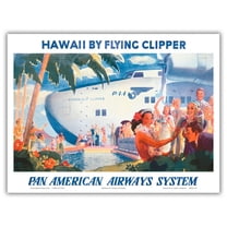 Hawaii by Flying Clipper - Boeing 314 - Pan American Airways - Vintage Airline Travel Poster by Paul George Lawler c.1940s - Master Art Print (Unframed) 9in x 12in