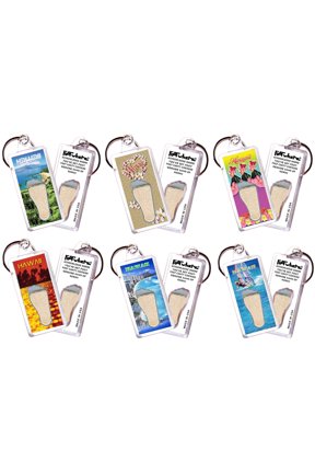 Hawaii FootWhere Souvenir Keychains. (HI100 - Assorted) 6 Piece Set
