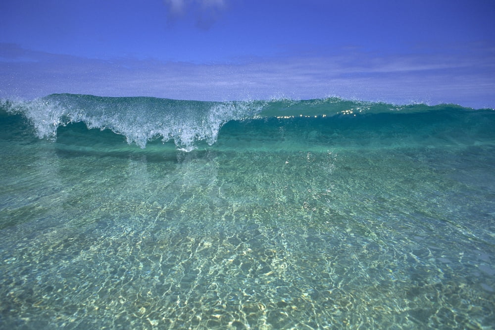 Hawaii Front View Of Shallow Crystal Clear Aquamarine Wave Curling A30D Canvas Art - Liysa Swart Design Pics (38 x 24)
