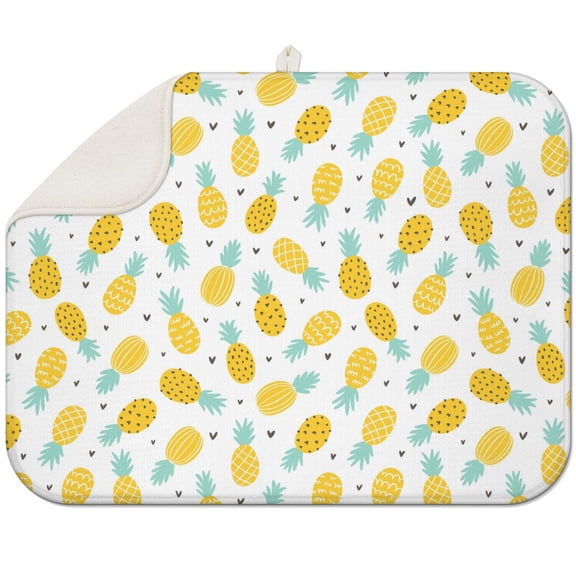 Hawaii Fruit Coffee Mat – Durable Microfiber Spill Mat with Pineapple Plant and Golden Pineapple Design, Lightweight Dish Drying Pad for Kitchen Counters