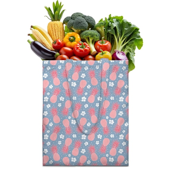 Hawaii Fruit Reusable Tote Bag - Foldable Durable Grocery Bag with Pineapple Aesthetic