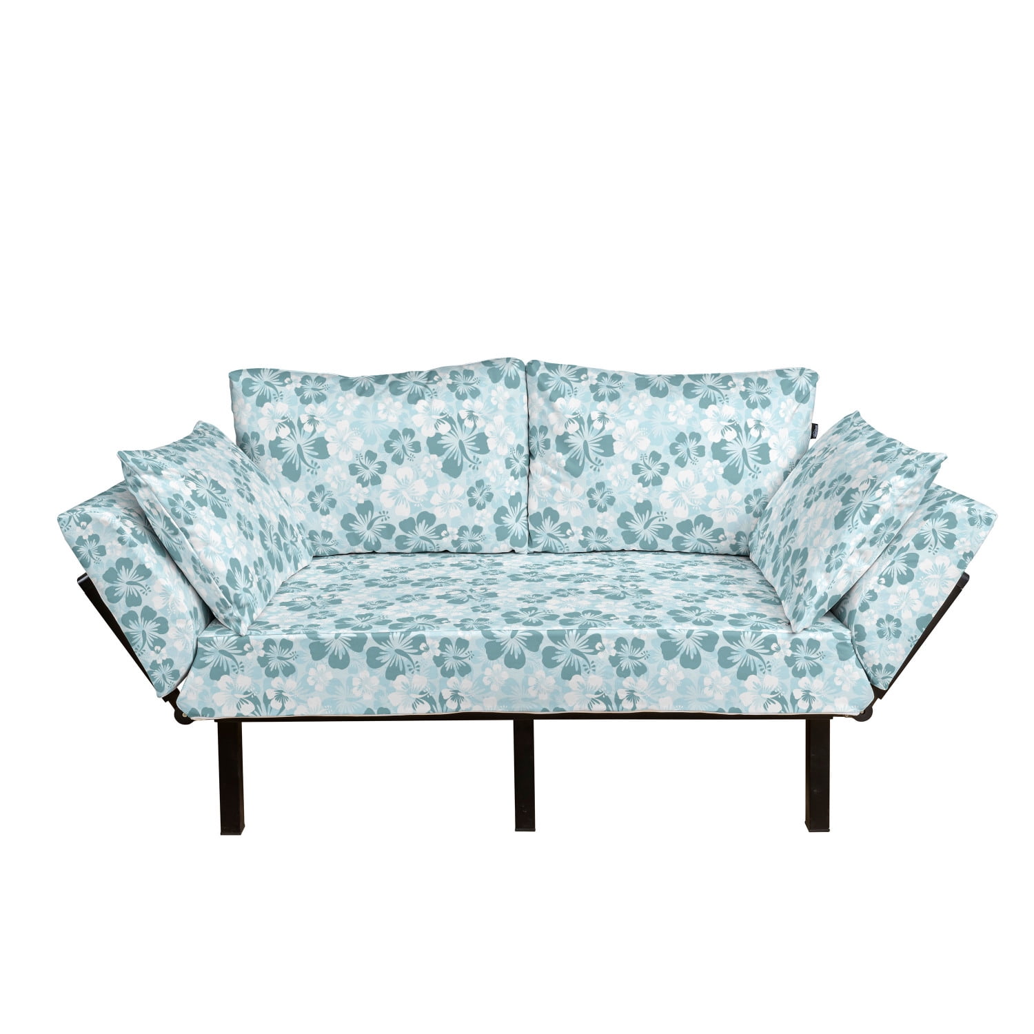 Hawaii Futon Couch, Flower Silhouettes Spring Season Faded Floral