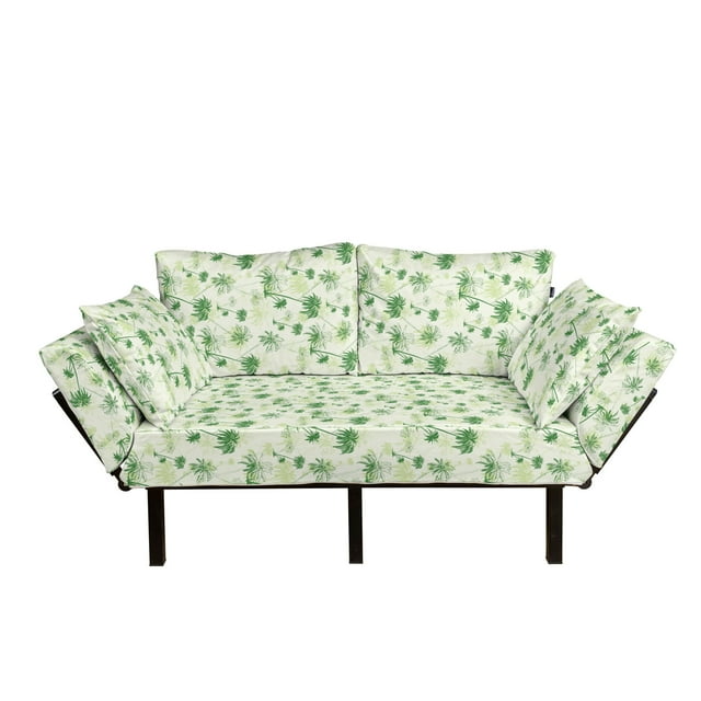 Hawaii Futon Couch, Sketch Palm Tree North Pacific Ocean Foliage