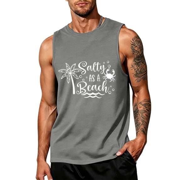 Hawaii Graphic Tank Tops for Men, Summer Beach Vacation Sleeveless Muscle Cut Off Workout Shirts Palm Tree Gym Tops