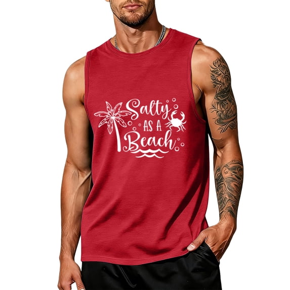Hawaii Graphic Tank Tops for Men, Summer Beach Vacation Sleeveless Muscle Cut Off Workout Shirts Palm Tree Gym Tops