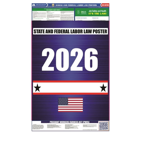 Hawaii (HI) 2026 State Labor Law Poster - State, Federal and OSHA Compliant Laminated Poster - Perfect for the Workplace Posting - Clear and Easy-to-Read Format - 20 Inch by 36 Inch - English