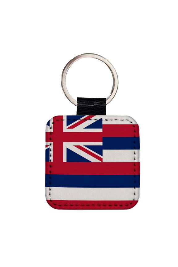 Hawaii HI State Flag Faux Leather Square Keychain