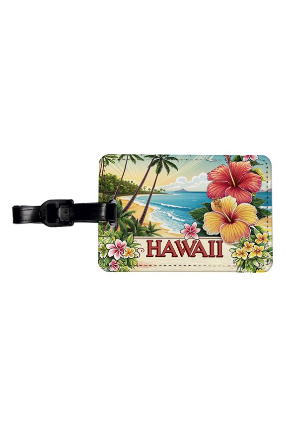 Hawaii HI Travel City State Stamp Faux Leather Travel Luggage Tag