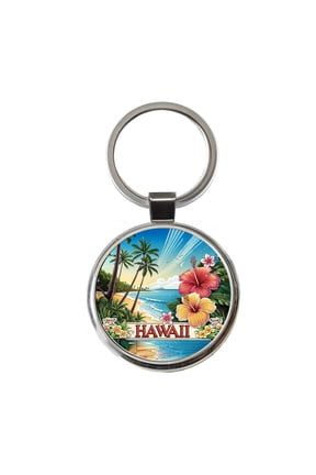 Hawaii HI Travel City State Stamp Metal Round Keychain
