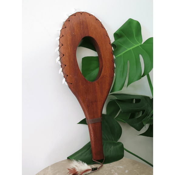 Hawaii Hand Made Wall Decor Wood Carved Lei O Mano Resin Shark Teeth Polynesian