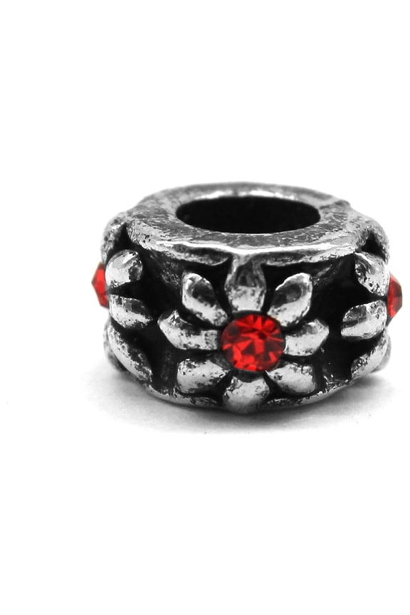 Hawaii Hang Loose Lifestyle Bead Charm Plumeria with Sparkly Red