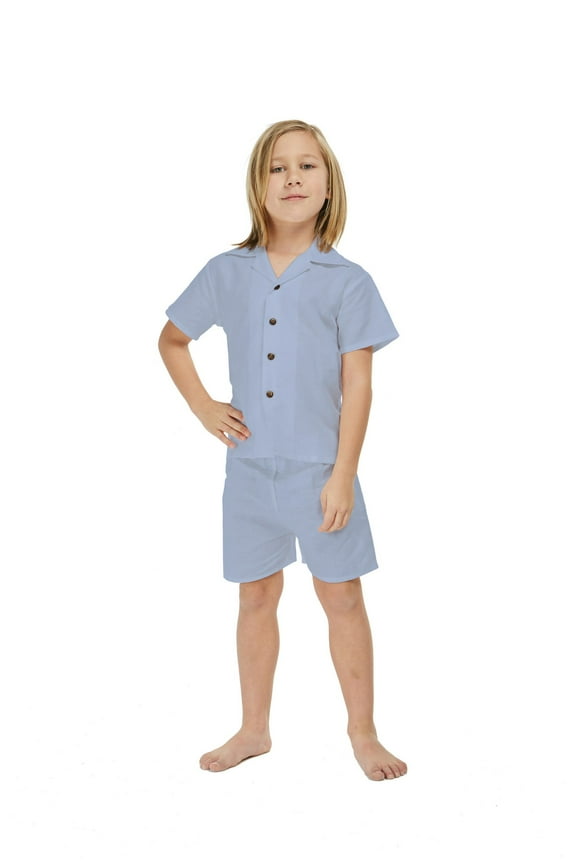 Boy Aloha Linen Cotton Shirt Cabana Set in Shark Tooth