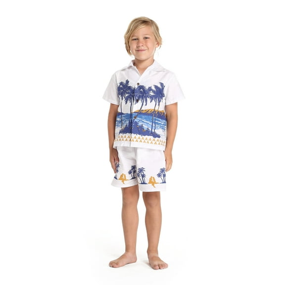 Hawaii Hangover Boy Aloha Luau Shirt Cabana Set in DiamoneHead Palms Beach in Navy