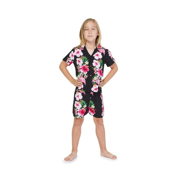 Hawaii Hangover Boy Aloha Luau Shirt Cabana Set in Pink HIbiscus Vine