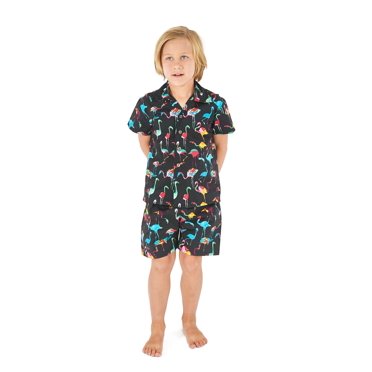 Hawaii Hangover Boy's Aloha Shirt Cabana Set - Vintage Tropical Toile Pattern For Beach & Luau Parties