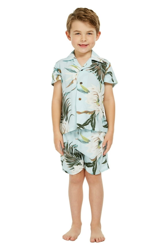 Boy Aloha Luau Shirt Cabana Set in Wispy Cereus Black