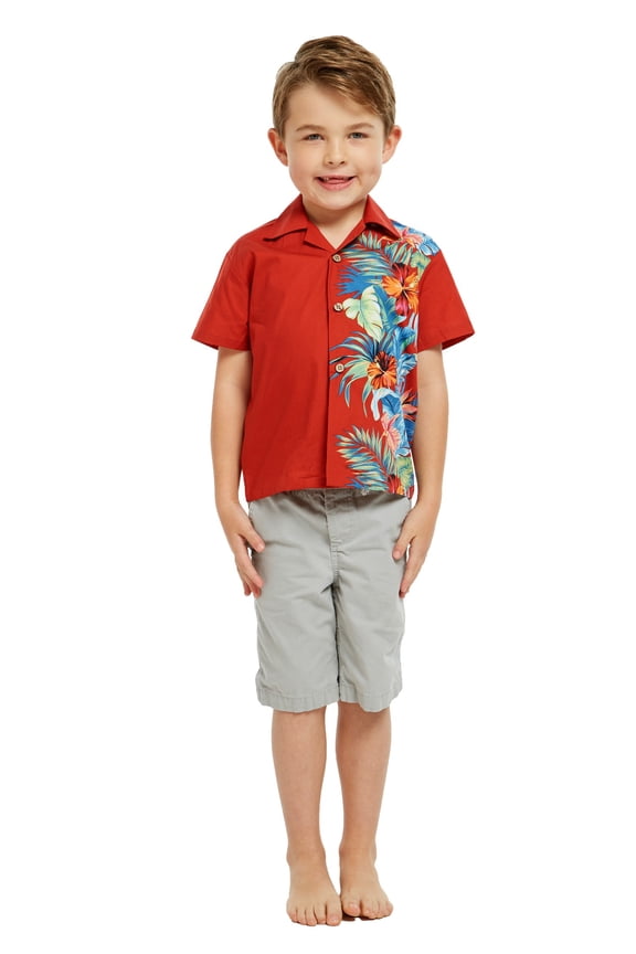 Boy Aloha Luau Shirt in Orchid Paradise in Navy