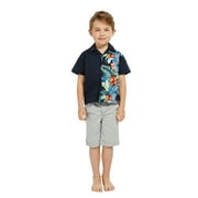 Hawaii Hangover Boy Aloha Luau Shirt in Orchid Paradise in Navy