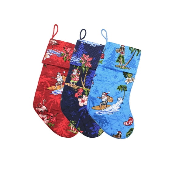 Hawaii Hangover Hawaiian Surfing Santa Quilted Snow Flack Christmas Holiday Stocking in Christmas Red One Size