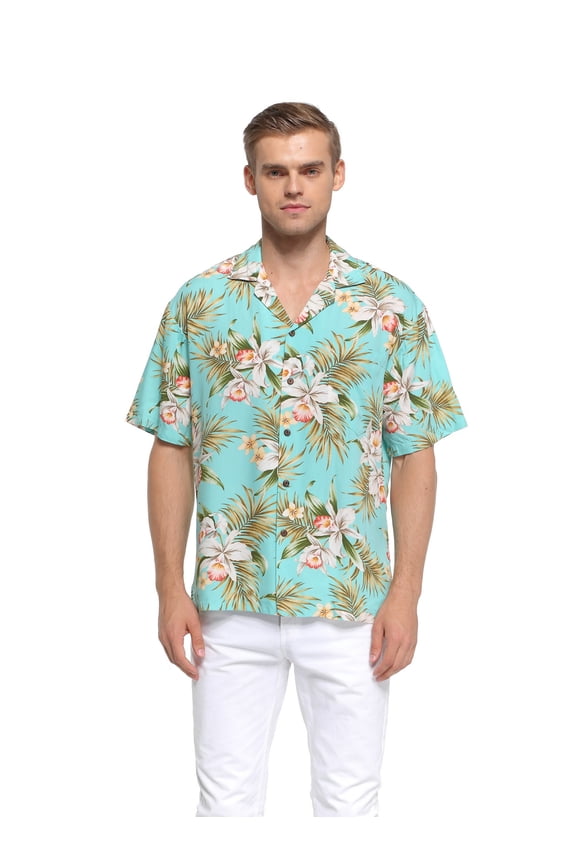 Men and Big Men Orchid Floral Hawaiian Shirt, up to size 4XL