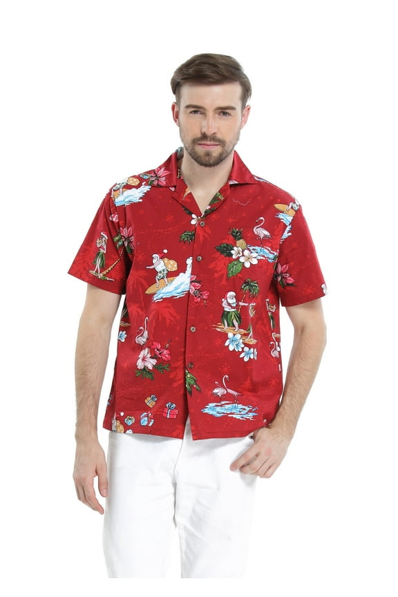 Men's Hawaiian Shirt Aloha Shirt Christmas Shirt Santa Red
