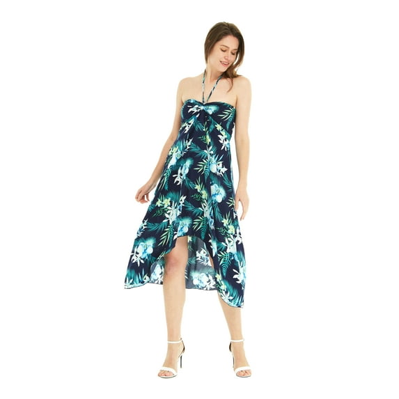 Hawaii Hangover Women's Hawaiian Luau Halter Floral Print Dress in Lotus and Orchid