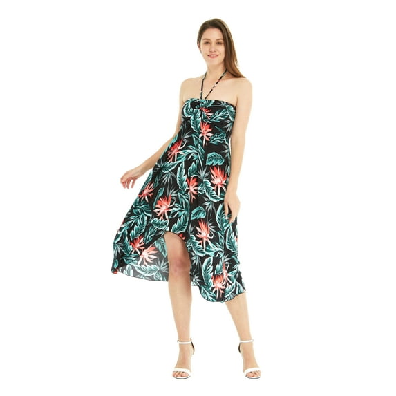 Hawaii Hangover Women's Hawaiian Luau Halter Floral Print Dress in Wispy Cereus
