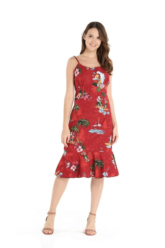 Women's Hawaiian Mermaid Ruffle Dress in Christmas Santa in Hawaii