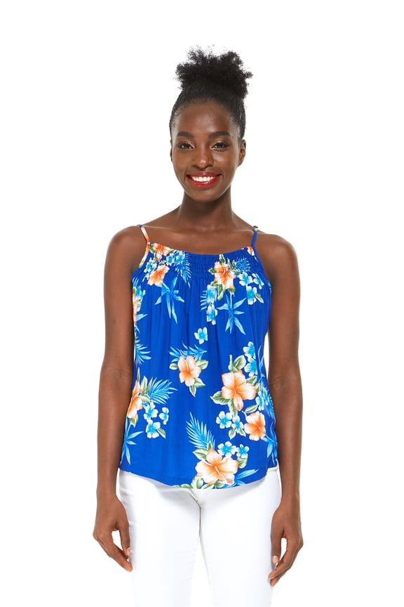 Women's Hawaiian Spaghetti Strap Top in Hibiscus Blue XL