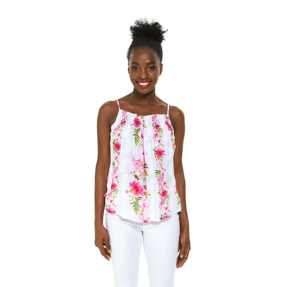 Hawaii Hangover Women's Hawaiian Spaghetti Strap Top in Pink Hibiscus Vine M