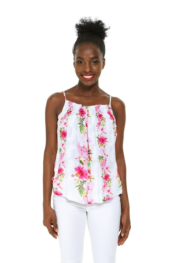 Women's Hawaiian Spaghetti Strap Top in Pink Hibiscus Vine M