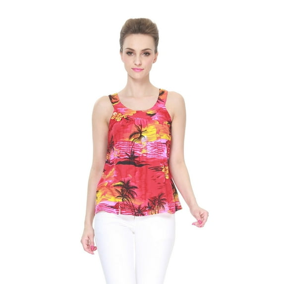 Hawaii Hangover Women's Hawaiian Tank Top in Sunset Red S