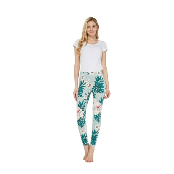 Hawaii Hangover Women's Tropical Print Full Ankle Length Legging in Mint Forest L/XL