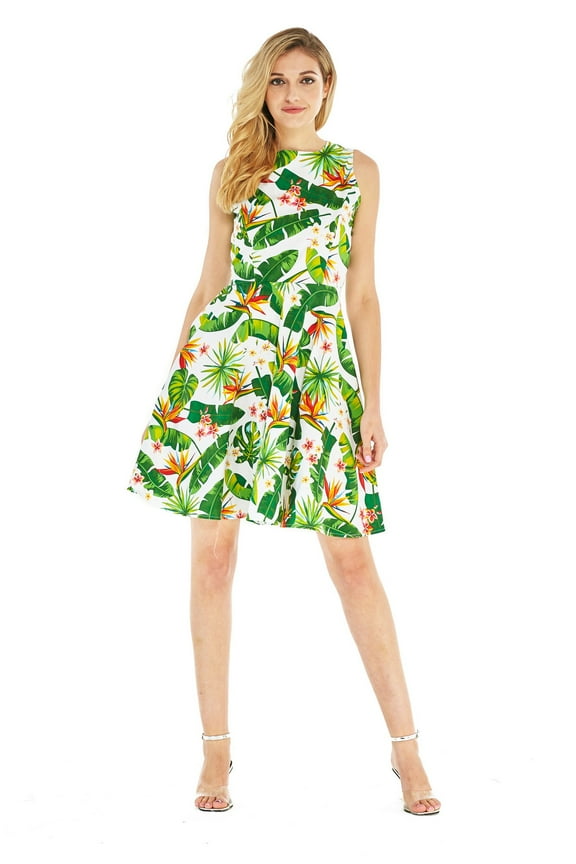 Women's Vintage Fit and Flare Dress L Bird of Paradise
