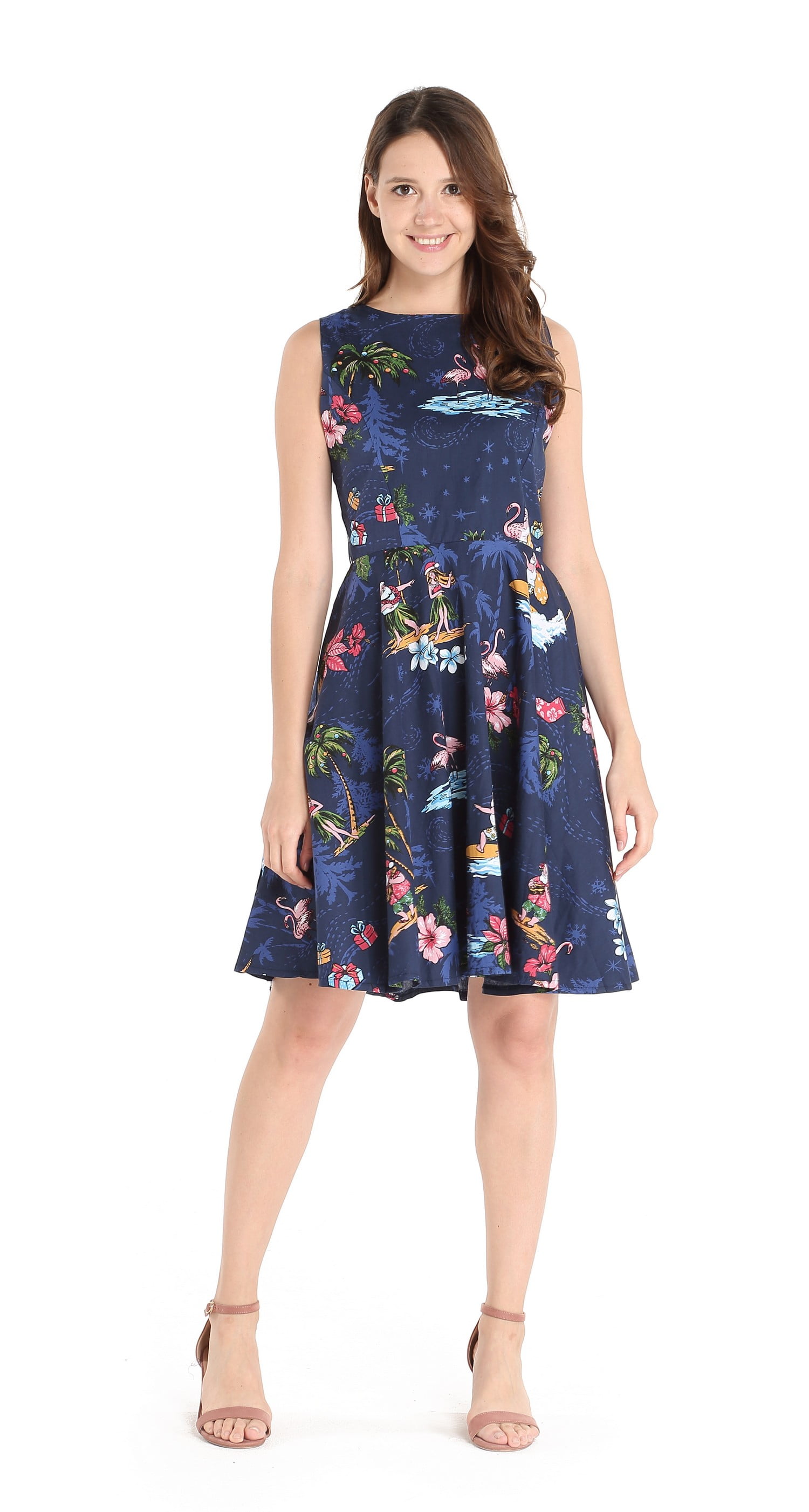 white christmas dresses Christmas Leaf Dress Hawaiian Daily Wear Dresses Women – HidmFaw main image 1