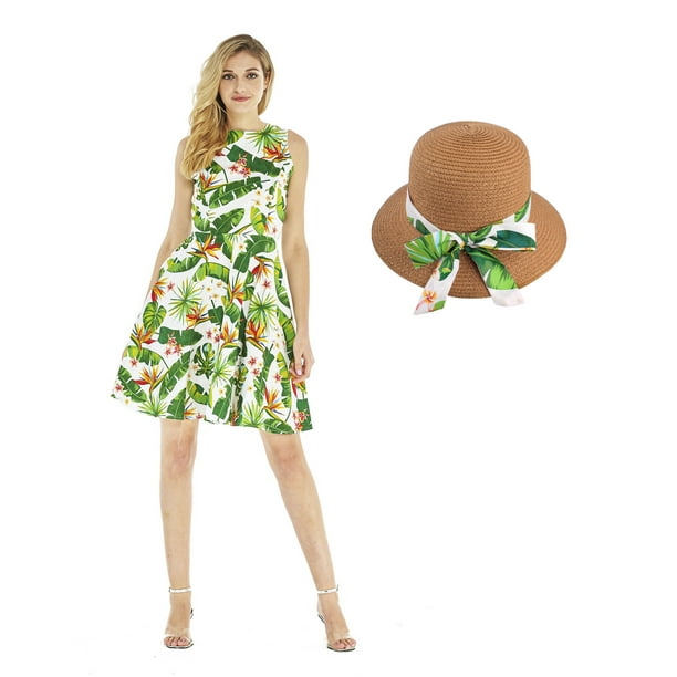 Tropical fit and flare dress deals