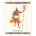 thumbnail image 1 of Hawaii - Hawaiian Aliʻi Warrior - Feathered Helmet (Mahiole) and Cloak (ʻAhu ʻUla) - Vintage Airline Travel Poster c.1970s - Fine Art Matte Paper Print (Unframed) 16x20in, 1 of 4