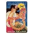 thumbnail image 1 of Hawaii - Hawaiian Girl with Leis - United Air Lines - Vintage Airline Travel Poster by Joseph Fehér c.1949 - 8 x 12 inch Vintage Wood Art Sign, 1 of 4