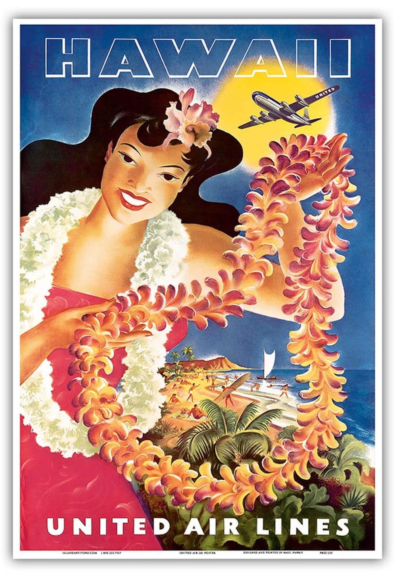 94年旧ロゴHAWAIIAN AIRハワイアン航空オリジナルカレンダーポスター2 Hawaii-Hawaiian-Girl-with-Leis