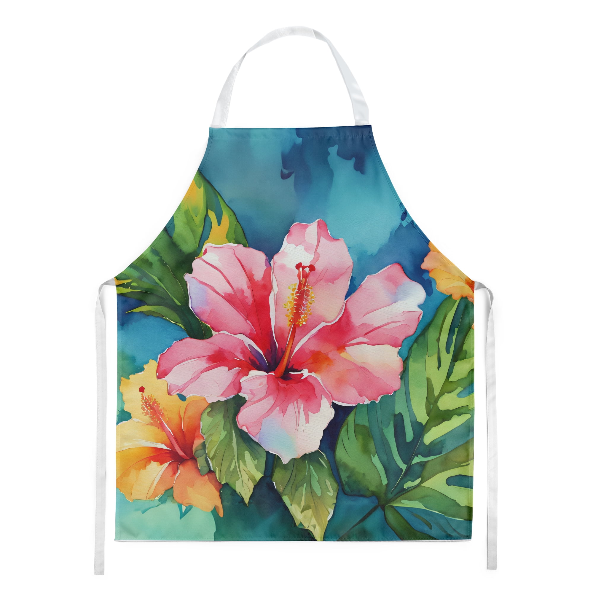 Hawaii Hawaiian Hibiscus in Watercolor Apron 27 in x 30 in