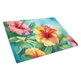 thumbnail image 1 of Hawaii Hawaiian Hibiscus in Watercolor Glass Cutting Board Large 12 in x 15 in, 1 of 5