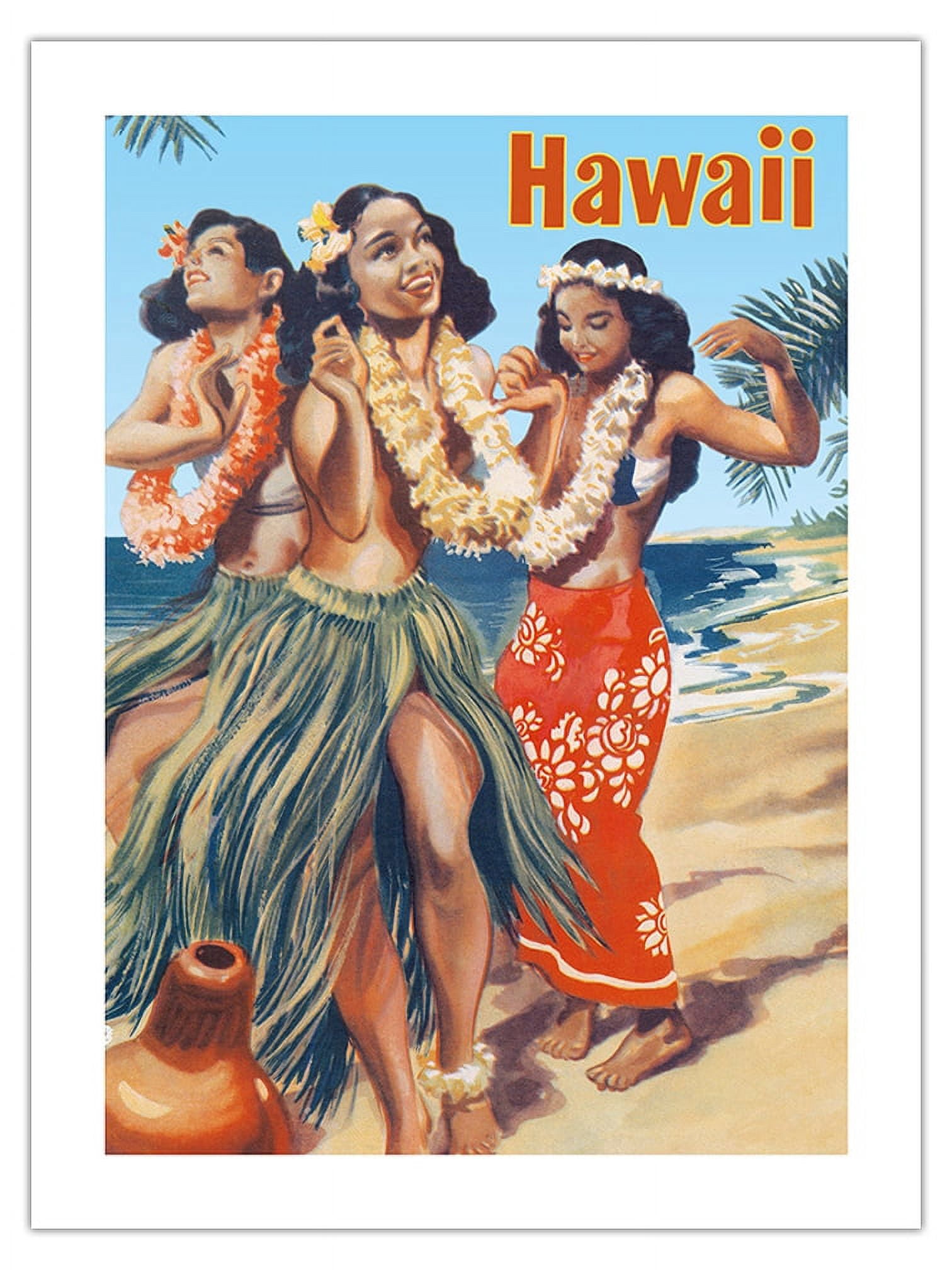 HULA Apples ヴィンテージ広告ポスター 額入り Hawaii-Hawaiian-Hula-Dancers-