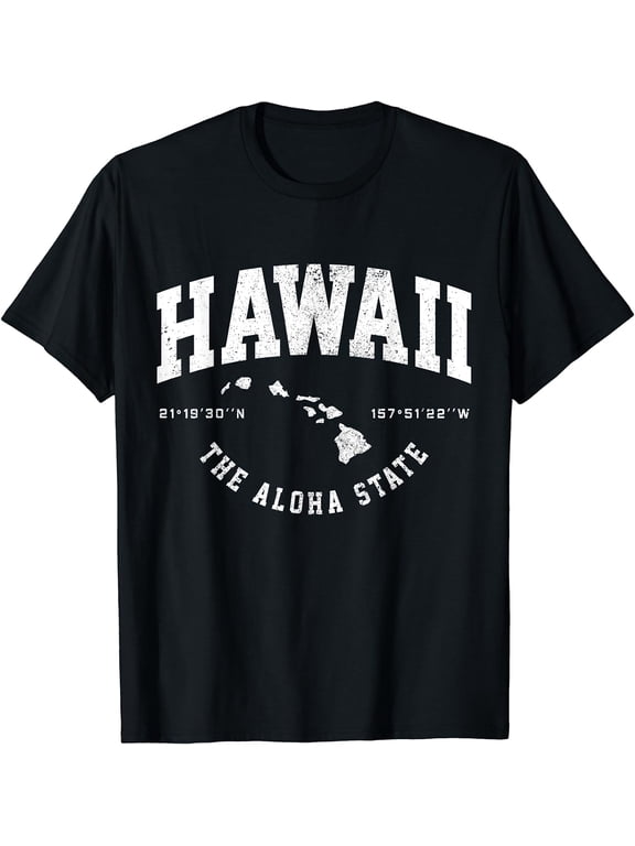 Hawaii Hawaiian Islands Coordinates State Map Souvenir Gift T-Shirt Black Large