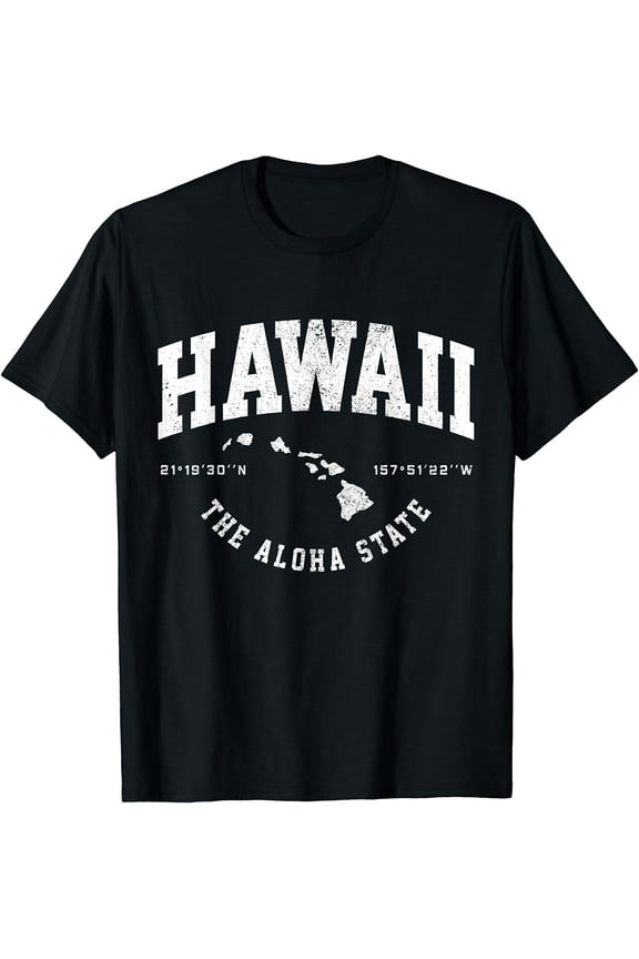 Hawaii Hawaiian Islands Coordinates State Map Souvenir Gift T-Shirt Black Large
