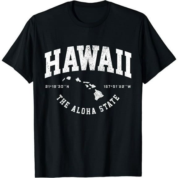 Hawaii Hawaiian Islands Coordinates State Map Souvenir Gift T-Shirt Black X-Large
